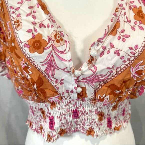 Rust pink and white boho hippie smocked crop top size large - Picture 2 of 5
